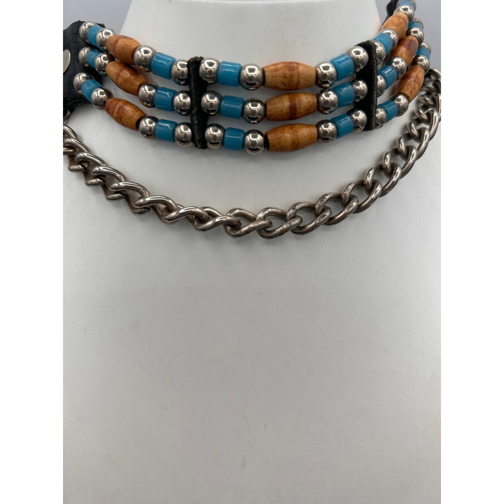 Choker Necklace Unisex OS Multicolor Good Leather Bead Chain Western